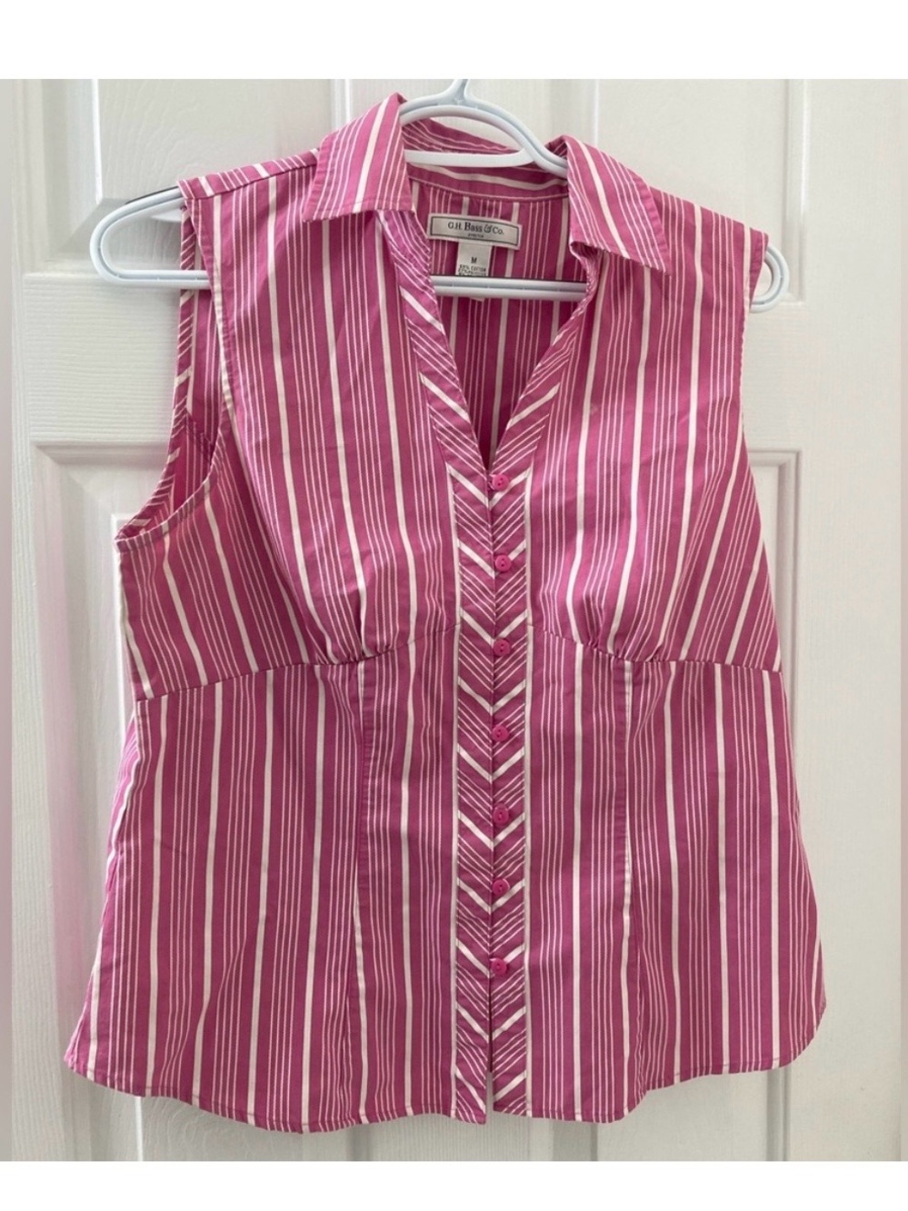 G.H. Bass & Co. Pink and White Striped Sleeveless Button Front Blouse